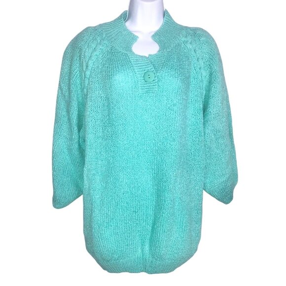 Vintage 90s Womens 20W Sweater Green Knit Collared 3/4 Sleeve New - Picture 1 of 7